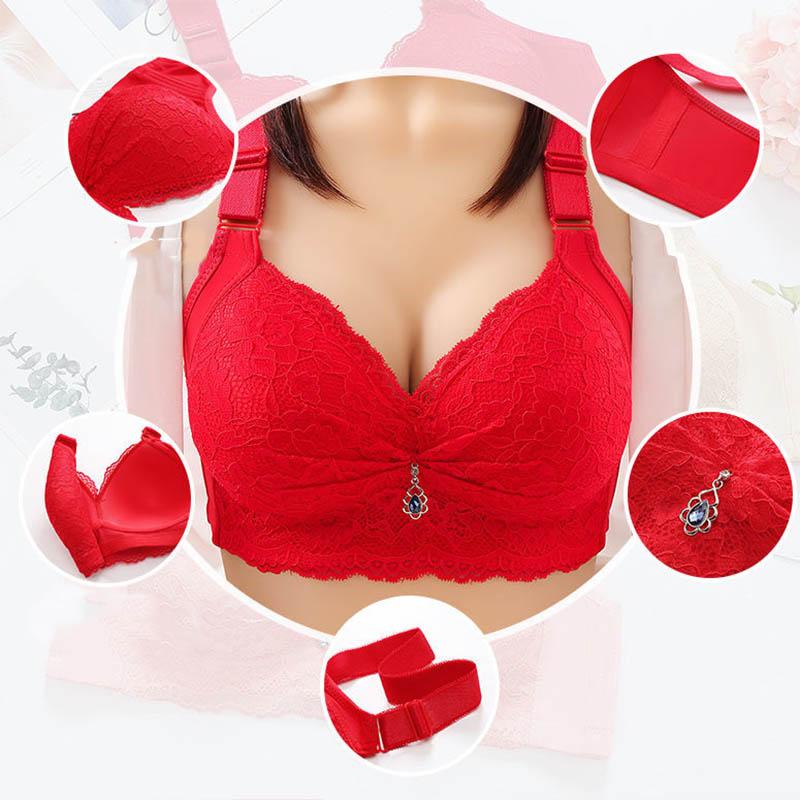 Ladies Bras Lace Large Size Thin No Steel Rings Anti-glare Top Support Full Cup Anti-sagging Gather Skin-Friendly Soft Fashion Beauty Back Bra