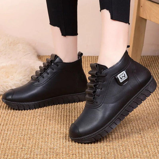 Women's Autumn and Winter Casual Sports Shoes Soft Bottom Pu Leather Shoes All-match Ladies Flat Cotton Shoes