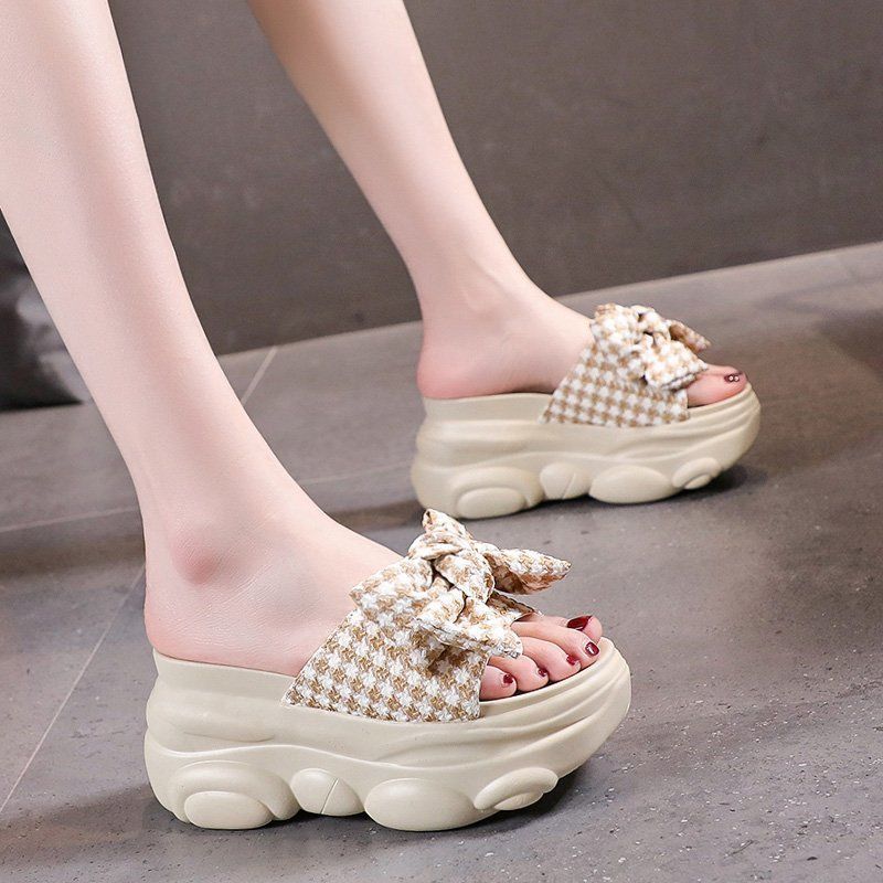 Flower Slippers Women Summer Thick Bottom Outside Wear Wedge Heel Muffin Lazy People Increase Temperament Light Sandals and Slippers