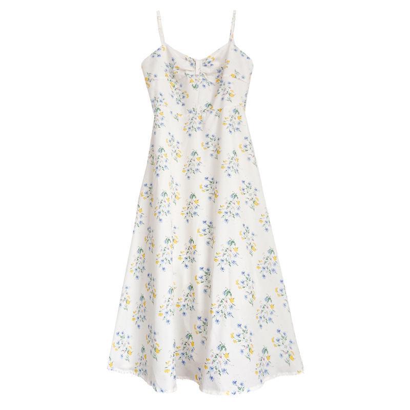 Women's Summer French Elegant Little Fresh Fairy Gentle Long Print Suspender Dress