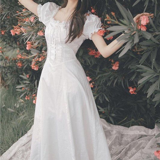 Female Vintage Little Fresh Holiday Dress Gentle Elegant Fairy Party Dress Slim High Waist Sweet Summer Dress