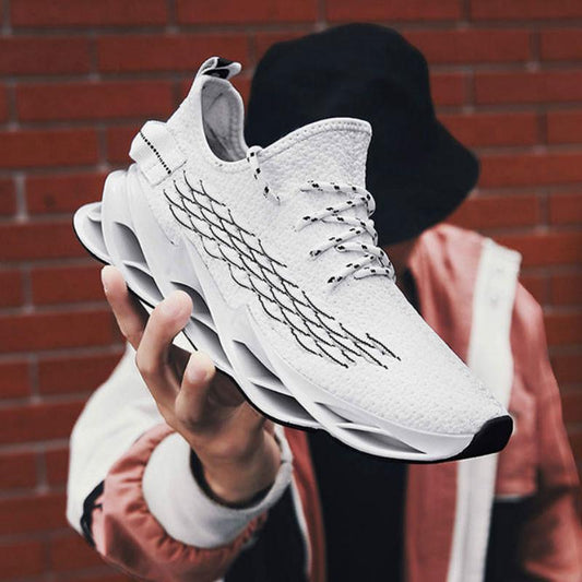 Fish Scale Knit Blade Sneakers Men Blade Breathable Shock -Absorbing Thick Platform Shoes