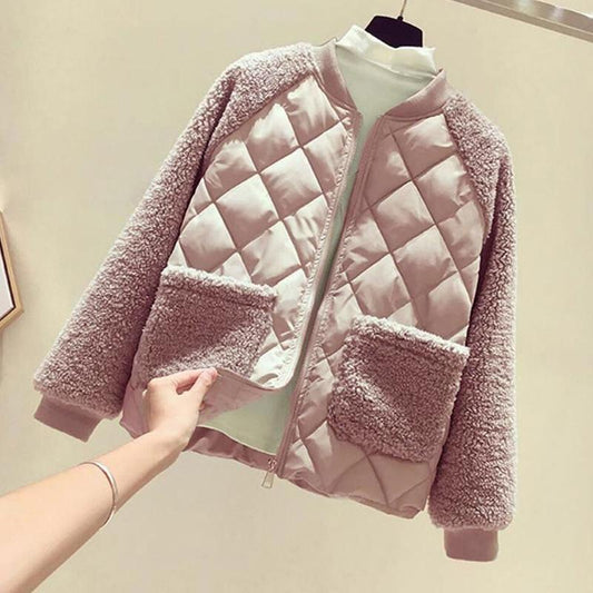 Autumn and Winter Fashion Casual Cotton Loose Female Short Warm Padded Lambs Wool Jacket