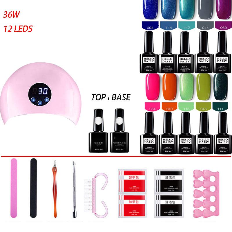 Gel Nail Polish Starter Kit 36W UV Nail Dryer Top Base Coat Manicure Nail Tools Primer Nail Art Set