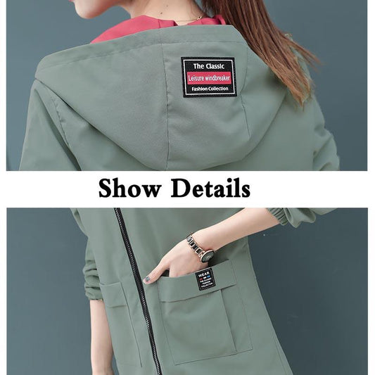 Reversible Windbreaker Women's Spring and Autumn Large Size Loose Mid-length Women's Raincoat