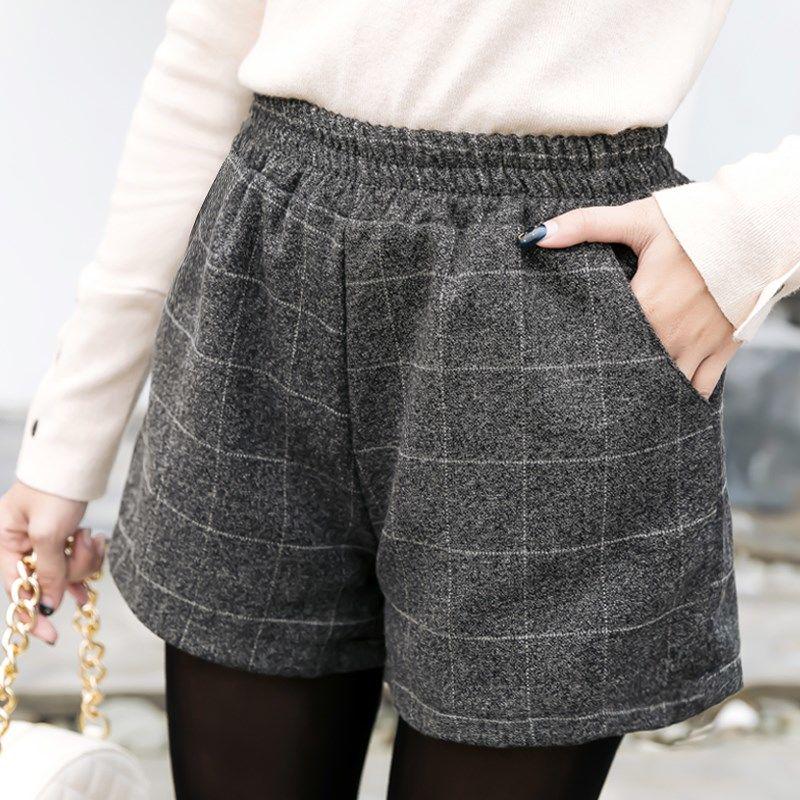 High Waist Shorts Women Woolen Office Formal Short Pants With Sashes Wide Leg Shorts Female