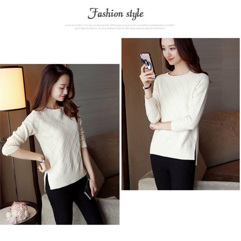 Fashion Winter Thick Sweater for Women O-Neck Cute Solid Knitted Pullover Girls Lady Split Sweater