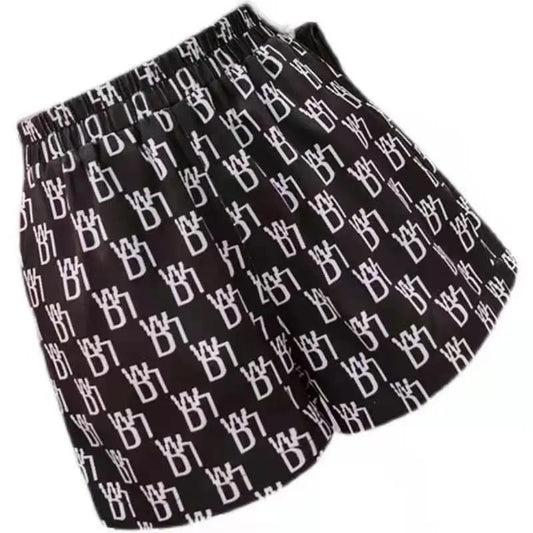 Letter High Waist Casual Shorts Women's Thin and Loose High Wide-leg Shorts Women's Casual Sports Shorts Women's Thin and Breathable