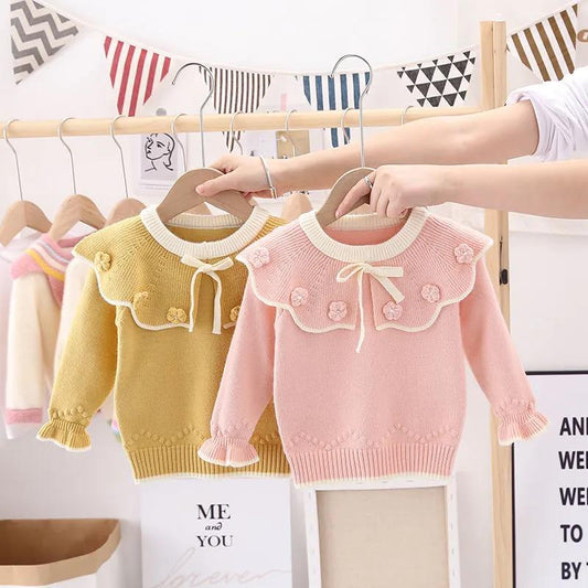 Girls Sweater Autumn and Winter New Sweater Baby Pullover Bottomed Shirt Children's Doll Collar Top