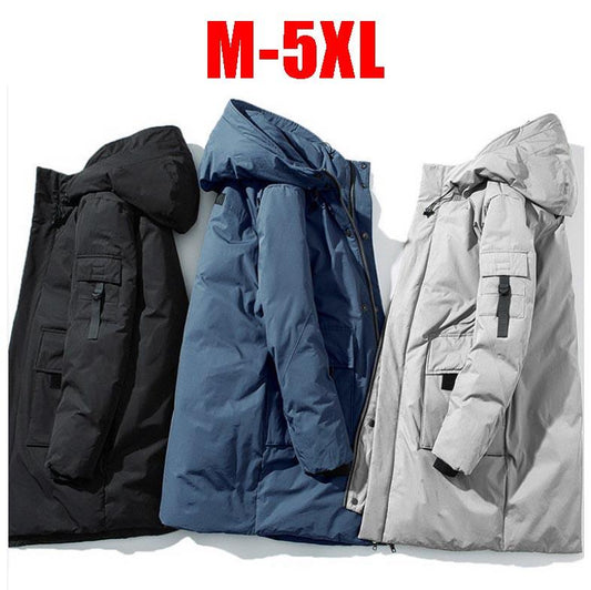 Winter Hooded Down Jacket Men's Mid-length Plus Velvet Thick Warm Clothing Trend Wild Student Youth Handsome Jacket
