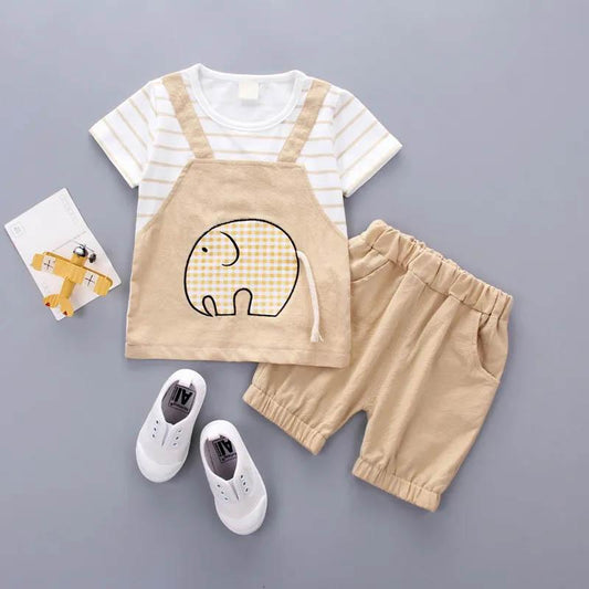 Baby Summer Short-sleeved Shorts Breathable Suit Cute Stitching Cartoon Like Baby Children's Outing Clothes Two-piece Set