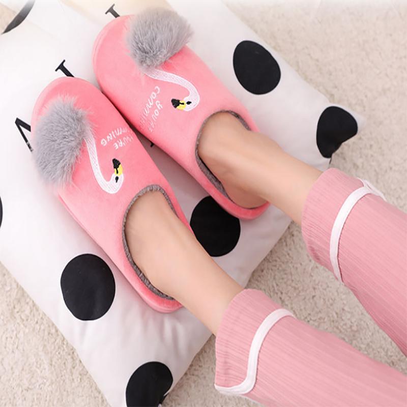 Autumn and Winter Pure Cotton Slippers Flamingo Design Shoes Fashion Flat Cotton Shoes Indoor Casual Shoes