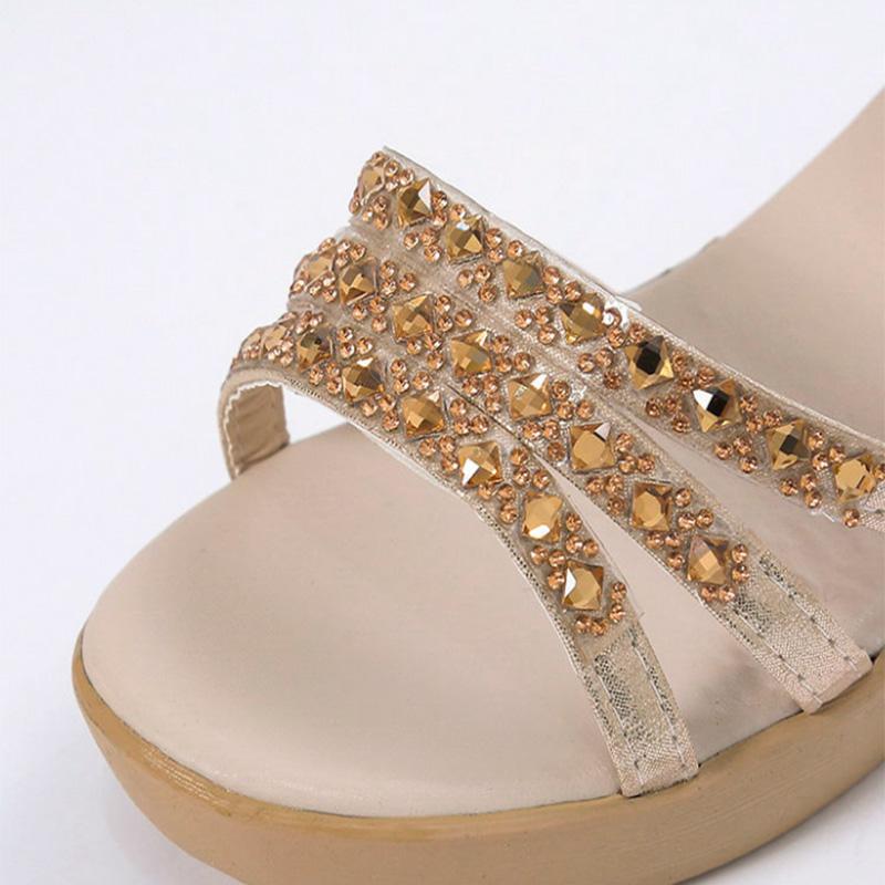 Wedge Heel Sandals Female Fairy Wind All-match Rhinestone Thick-soled Sponge Cake Medium-heeled Non-slip Flat Shoes Women