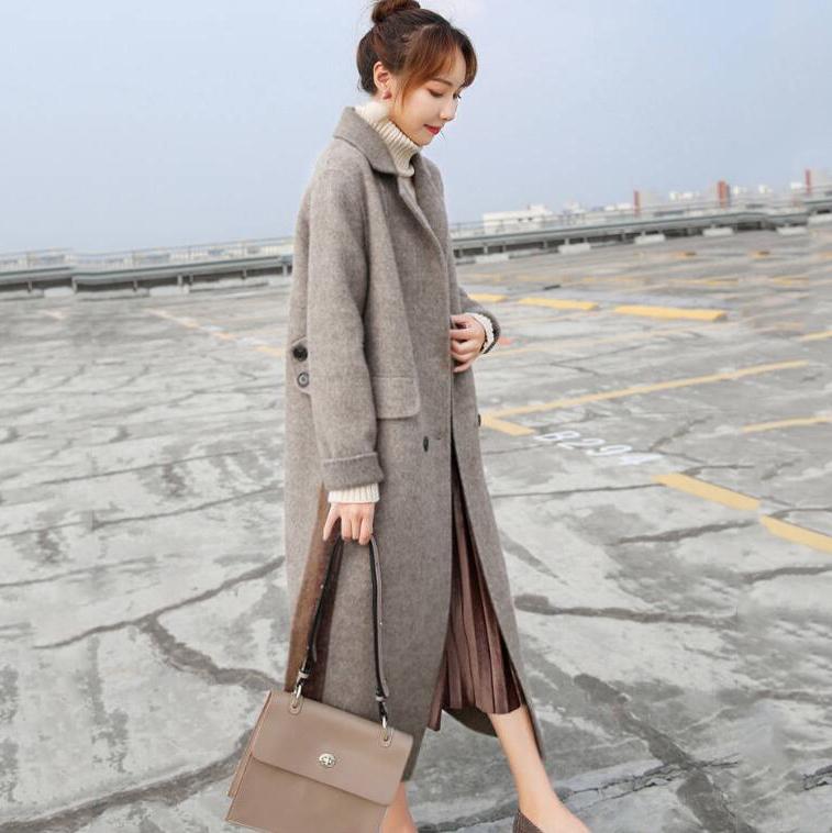 2019 Women Plus Size Autumn Winter Cassic Simple Wool Long Coat Female Robe Outerwear Manteau Femme