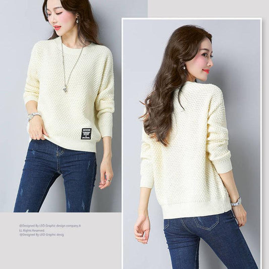 Spring and Autumn Round Neck Knit Bottoming Shirt Pullover Short Loose Top Fashion All-match Female Sweater