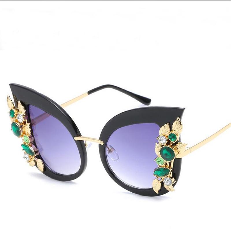 WTEMPO Fashion Inlaid Rhinestone Cat Eye Sun Glasses Women 2019 Big Frame Retro Women's Sunglasses C