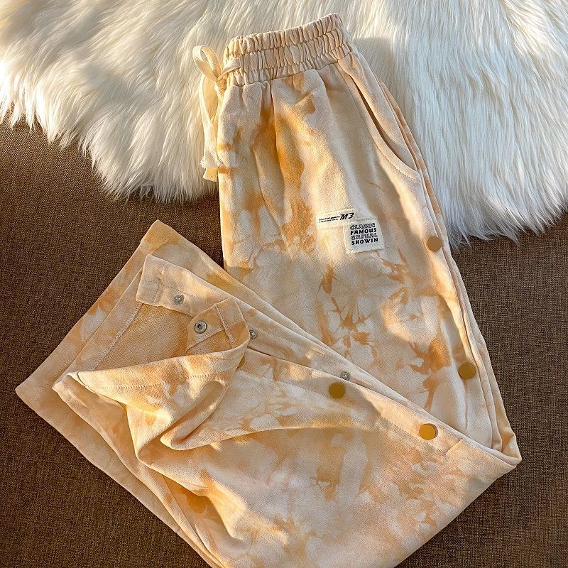 Tie-dye Drape Casual Loose Sweatpants Women's Summer Thin Section Breasted Split Ends Are Thin Wild Guard Pants Ins Tide