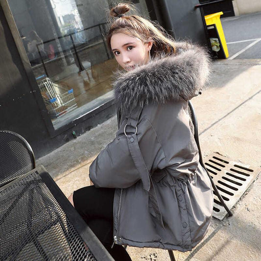 Fashion Trend Short Hooded Fur Collar Women's Down Jacket Autumn and Winter Plus Velvet Thickening Warm White Duck Down Jacket