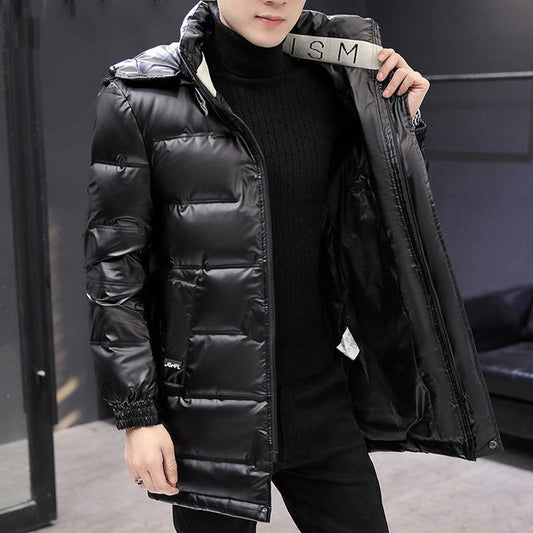 Winter Fashion Shiny High-end Down Jacket Men's Mid-length Warm Thin and Light Large Size Youth Jacket