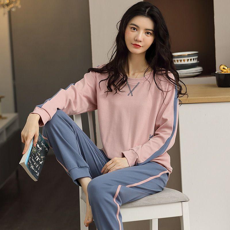 Women Long Sleeve Pajamas Suits Sprinf Autumn Sports Suit Sleepwear Casual Loose Winter Home Wear Plus Size M-5XL Pullover O Neck Cotton