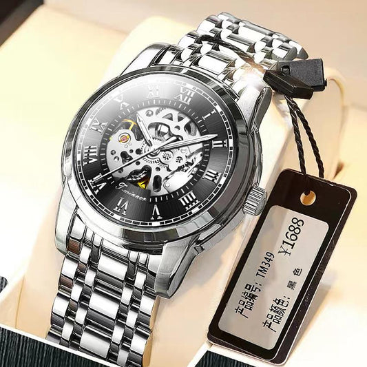 Men Full-automatic Mechanical Watch Tourbillon Business Stainless Steel Man Calendar Watches