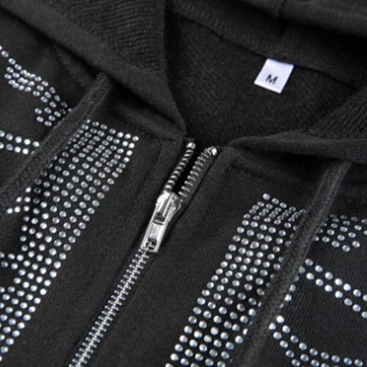 Street Fashion Casual Style Solid Color Breast Bone Drilling Zipper Hooded Loose Sweater