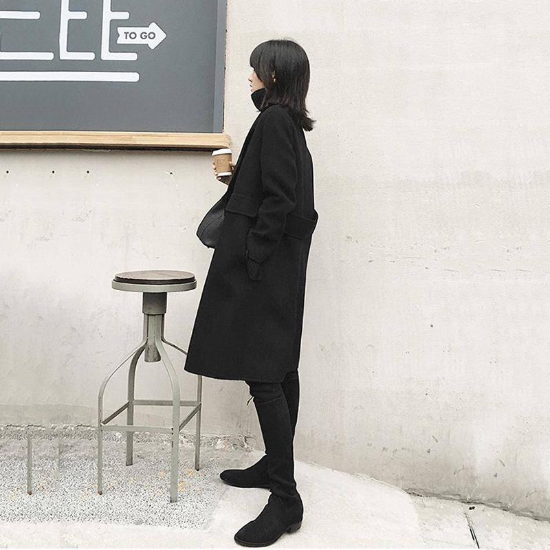 Autumn Winter Wool Long Coat Jacket Casual Christmas Blazer Outwear Elegant V-neck Women Coat