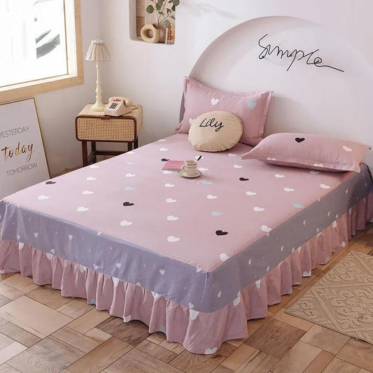 Bedding Cotton Bedroom Mattress Cover Korean Print Lace Mattress Anti-slip Protection Dust Cover