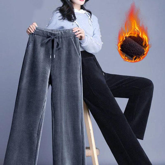 Autumn and Winter Corduroy Plus Size Plus Velvet Thick Warm Wide-leg Pants Women Casual Pants