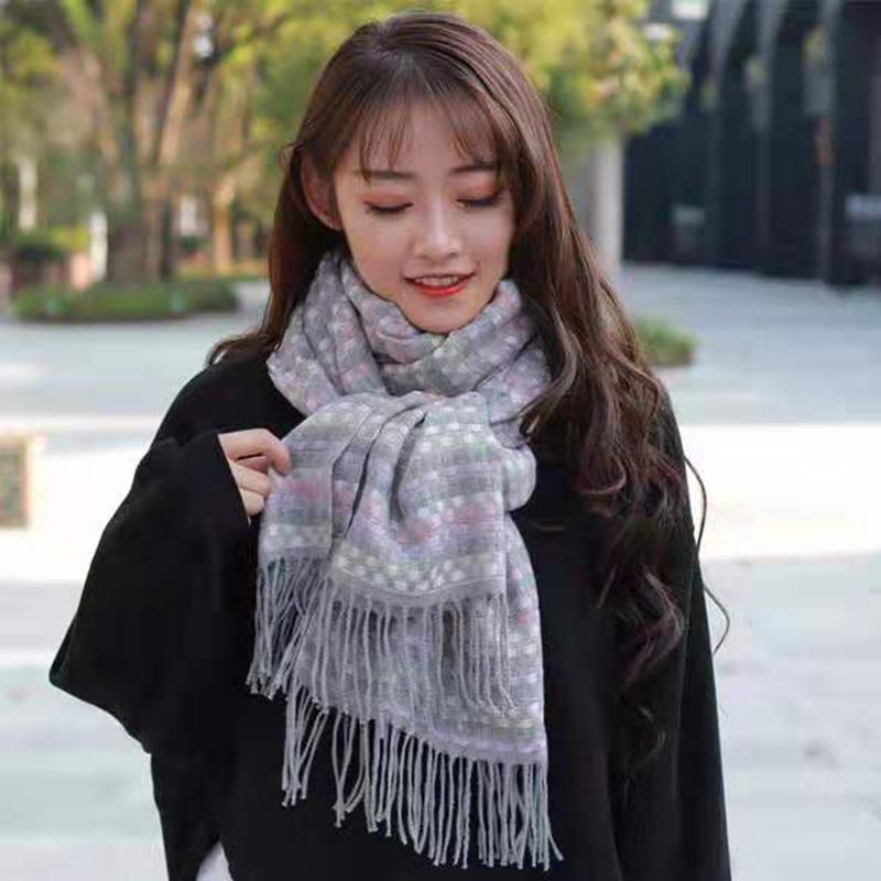 Women's Winter Long Warm Warm Fringed Plaid Dual-use Shawl Wild Collar Loose Shawl Comfortable Warm Fabric Soft