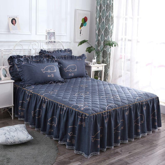 3pcs/set Korean Queen-size Bed Skirt Thick One-piece Bed Sheets Cute Princess Style Sheets