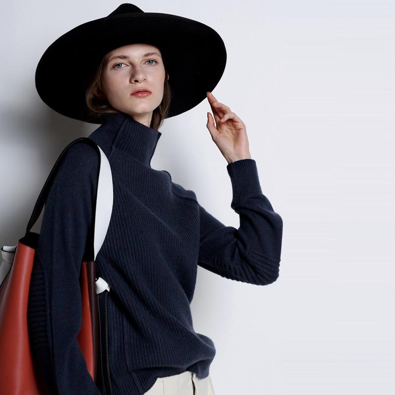 Women Winter Cashmere Turtleneck Thickened Pullover Loose Sweater Loose Knitted Wool Shirt