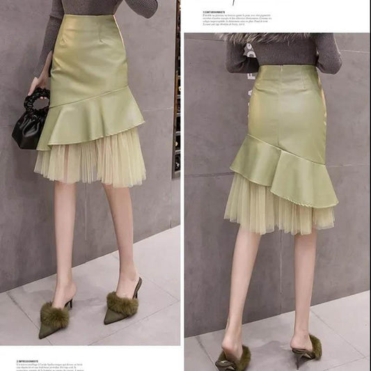 Mesh Splicing Skirt High Waist Skirt Fish Tail Skirt Bag Hip Skirt