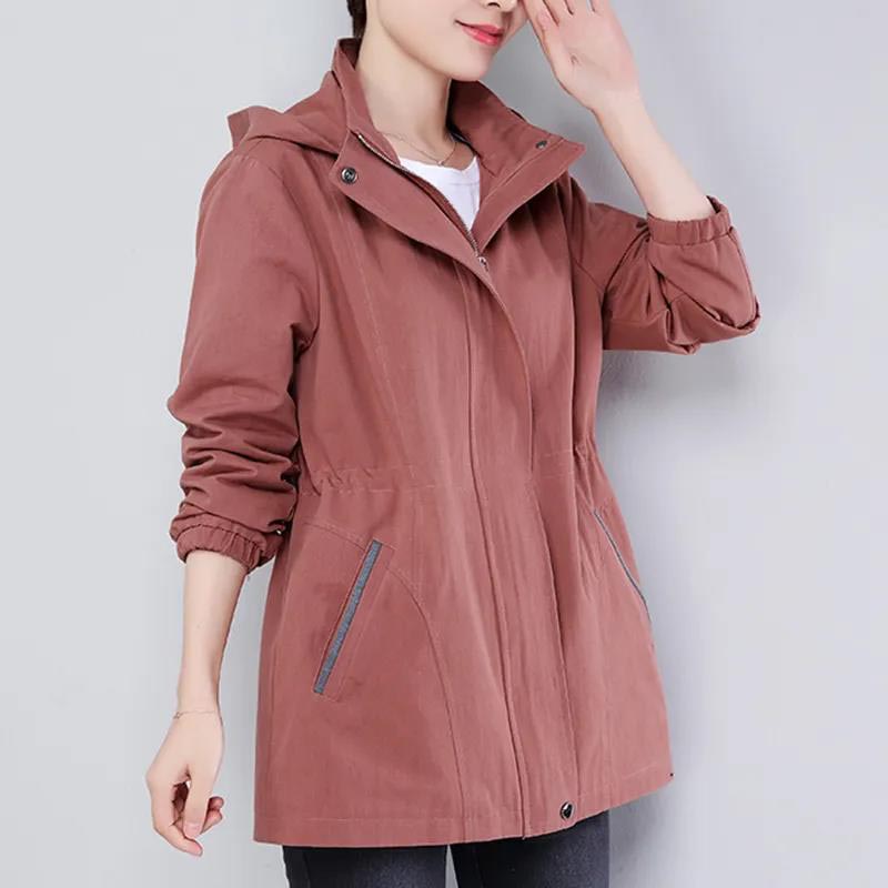 Lining Trench Coat Women's Spring Mid-length Hooded Casual Plus Size Women's Top Coat