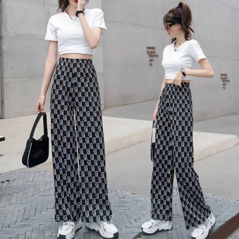 Women 'S Wide -Leg Pants Spring And Summer New Letter Print Pants Women Loose All -Match Trend