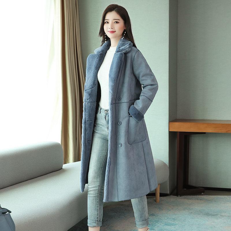 Fashionable Temperament Mid-length Fur Lamb Velvet Women's Cotton-padded Coat Winter Elegant Plus Velvet Thick Warm Suede Coat