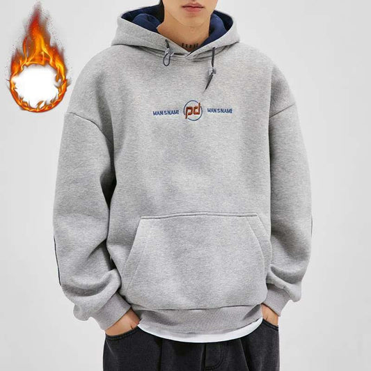 Hooded Men's Sweater Autumn and Winter 2021 New Loose Plus Velvet Trend Thickening Hoodie