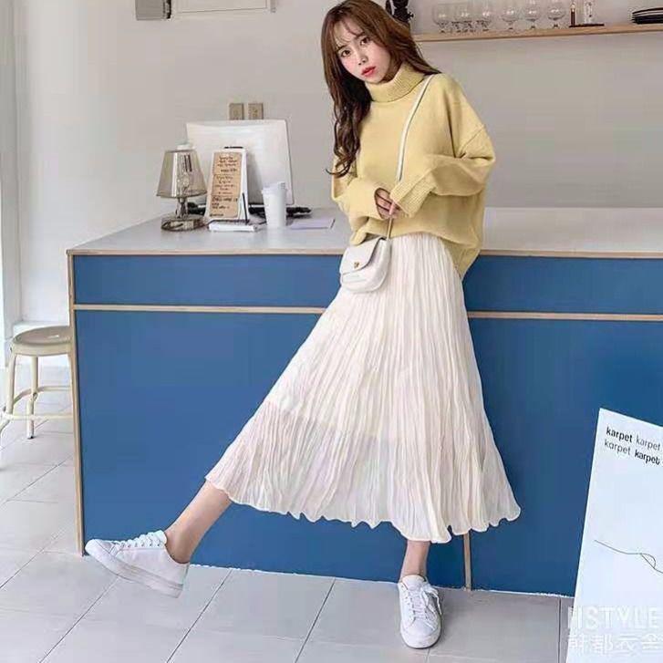 Long Skirt Summer Women's Korean Version of The Popular Elastic High Waist Floral Chiffon Skirt