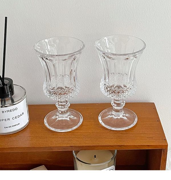 Ins Retro Embossed Goblet Transparent Glass Red Wine Champagne Glass High-value Cold Drink Glass