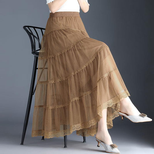 High-end Three-layer Large Swing Mesh Skirt Women's Spring and Summer A-line Pleated Cake Skirt Drape Long Skirt