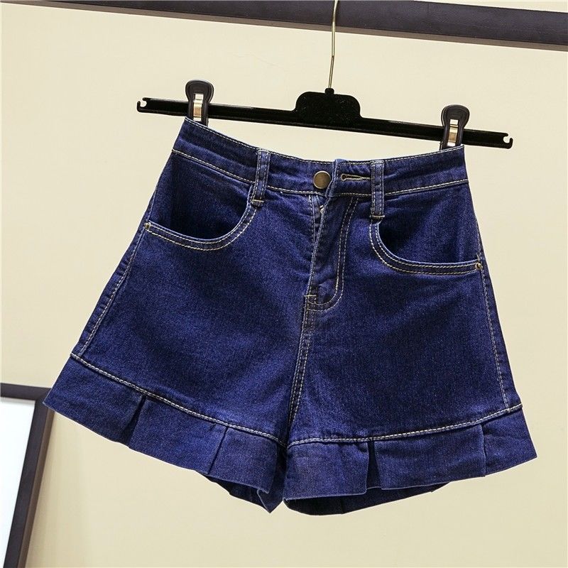 Denim Shorts Women's Summer Korean Style Loose and Thin Student Ruffled All-match High-waist Stretch Pants