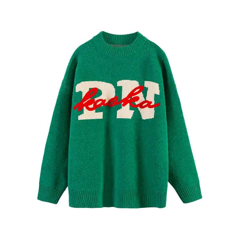 Letter Jacquard Sweater Men and Women Spring and Autumn Round Neck Lazy Style Pullover Sweater Student Autumn and Winter Jacket Tide