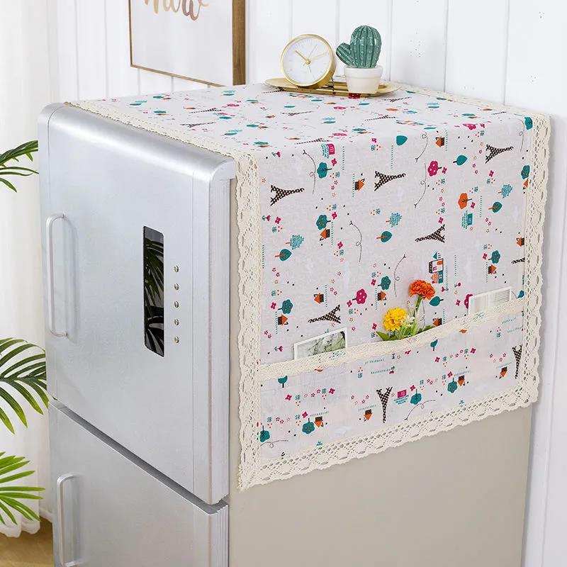 Cotton Linen Refrigerator Towel Dust Cover Refrigerator Hanging Bag Kitchen Storage Waterproof