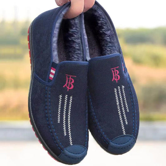 Winter Fleece Men's Shoes Canvas Shoes Slip-on Peas Shoes Non-slip Wear-resistant Comfortable Casual Cotton Shoes