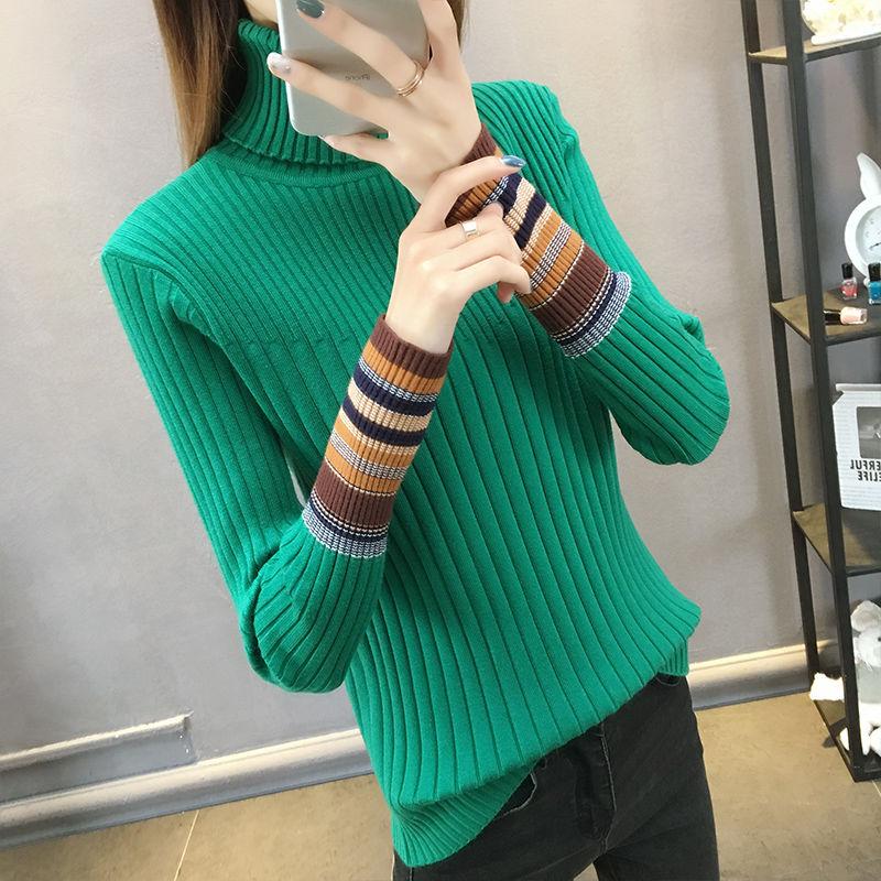 Ladies Half High Neck Sweater Plus Size Slim Long Sleeve Plus Velvet Thick Sweater Fashion All-match Women's Top