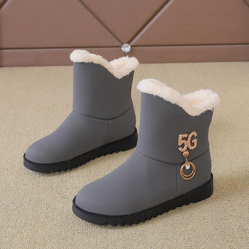 Women's Boots 2021 Winter Plush Nubuck Leather Sleeve Fashion Wedge Heel Faux Plush Warm Comfortable