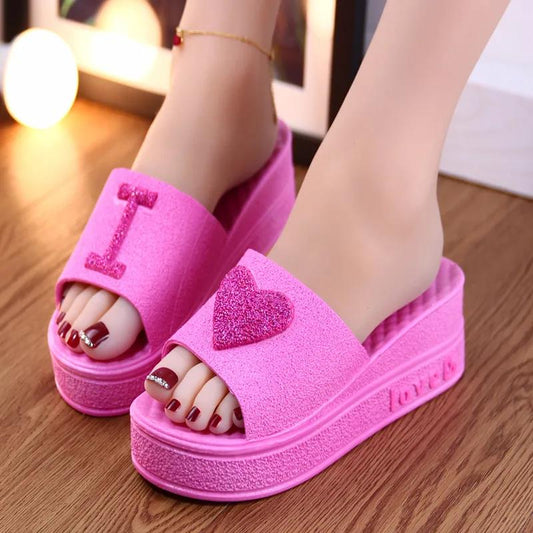 High Heel Summer Slippers Women's Thick Bottom Non-slip Wear-resistant Home Wear Slippers