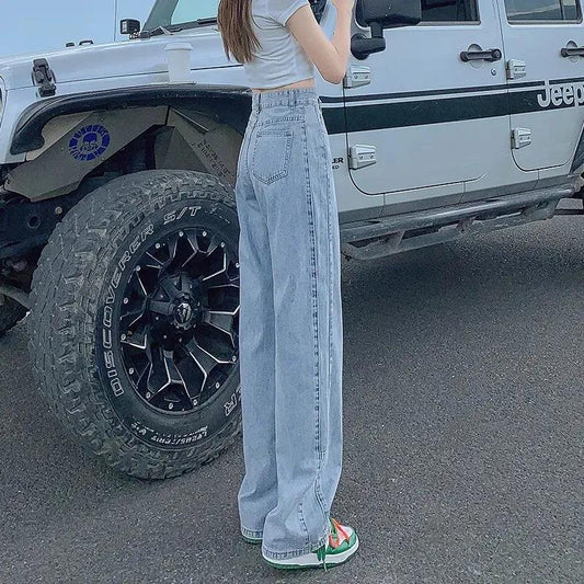 Wide Legs and High Waist Jeans for Woman Loose Straight-leg Trousers Denim Pants Blue Thin Jeans Summer