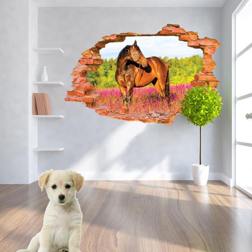Fashion Cool 3D Horse Broken Effect Wall Stickers Decal Home DIY Room Decor