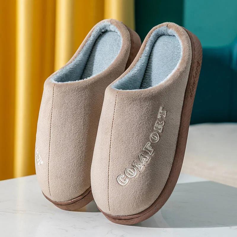 Pink Winter Slippers Women Thick Warm Cotton Shoes Home Mens Plus Size Winter Slipper